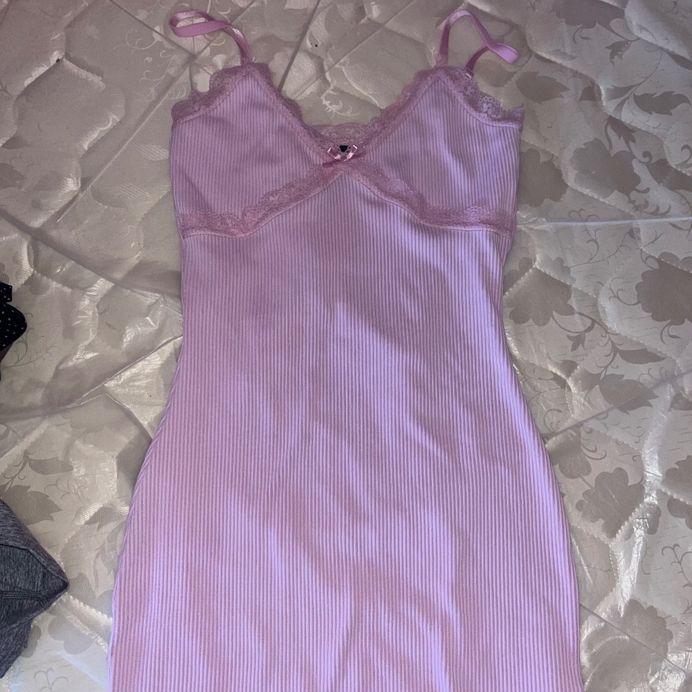 Lace Trim Bow Mini Dress